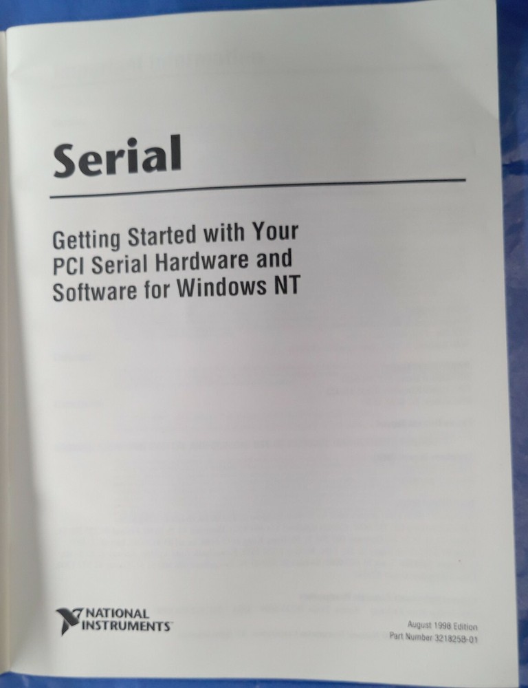 National Instruments Getting Started Manual For PCI Serial Hardware & Software
