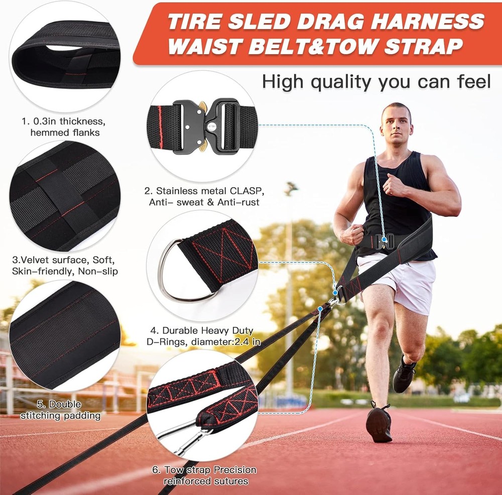 Sled Pulling Belt for Weight Training — Adjustable Neoprene, Durable Belt with