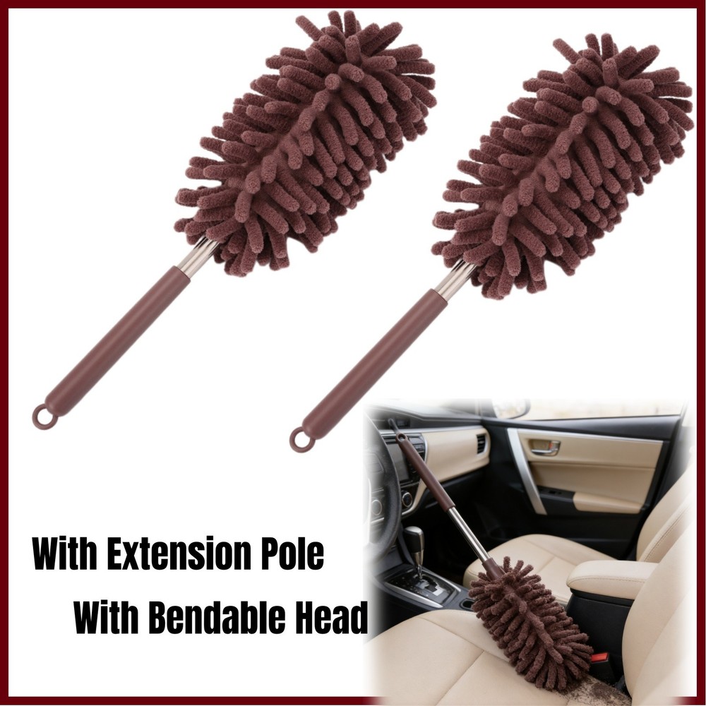 2 PCS Car Interior Duster with Extension Pole, Microfiber Duster with Bendable