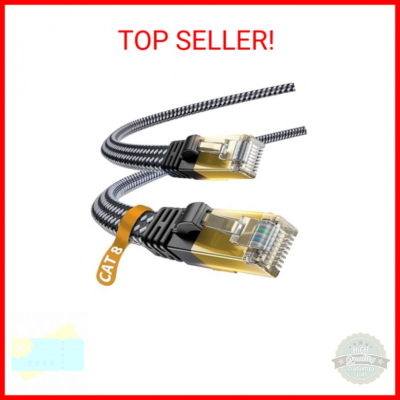 Cat 8 Ethernet Cable, Nylon Braided 10ft High Speed Network Cable LAN Cable Wire