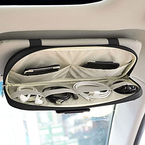 Car Sun Visor Organizer, Multi-Pocket Visor Organizer Storage Pouch for Black
