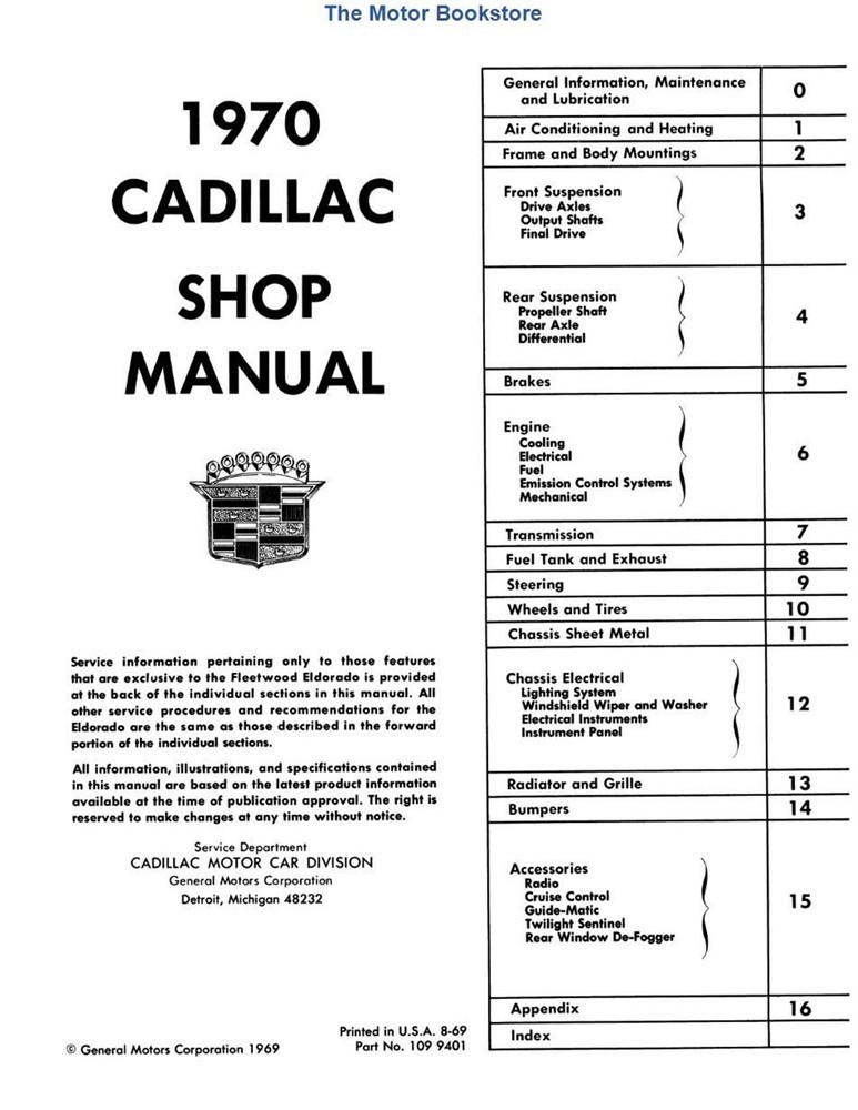 1970 Cadillac Shop Manual