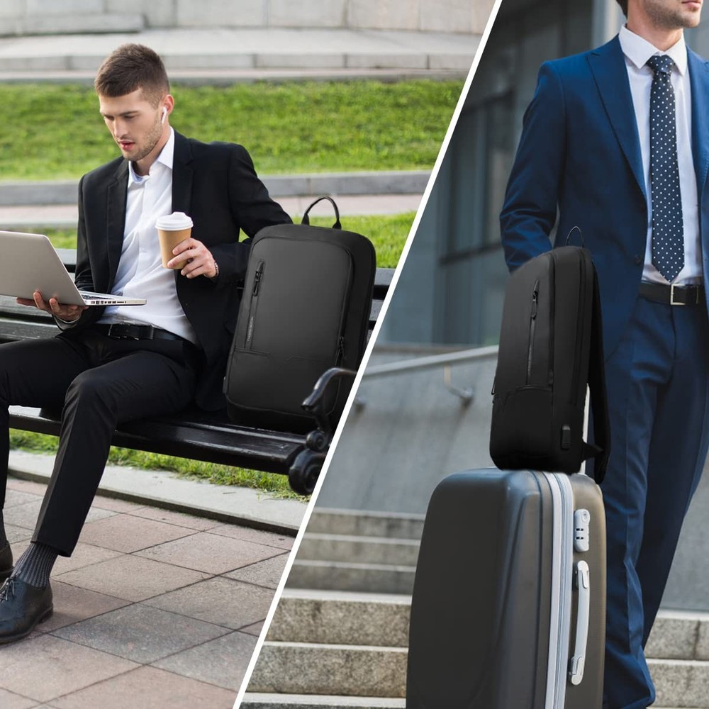 Backpack for Men Business Slim Backpack with USB Charger Computer Lightweight...