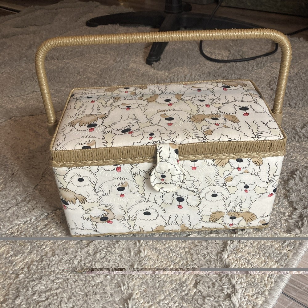 SEWING BASKET Dogs Design Medium Size Sewing Box
