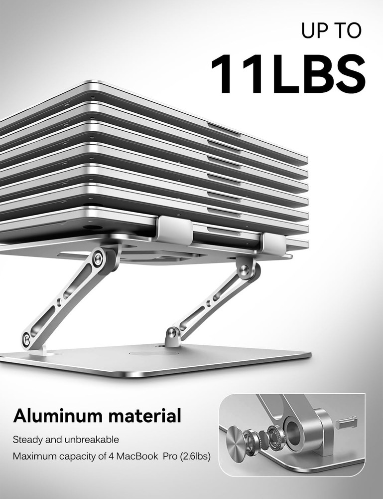 ivoler Adjustable Laptop Stand with 360° Rotating Base, Ergonomic Silver