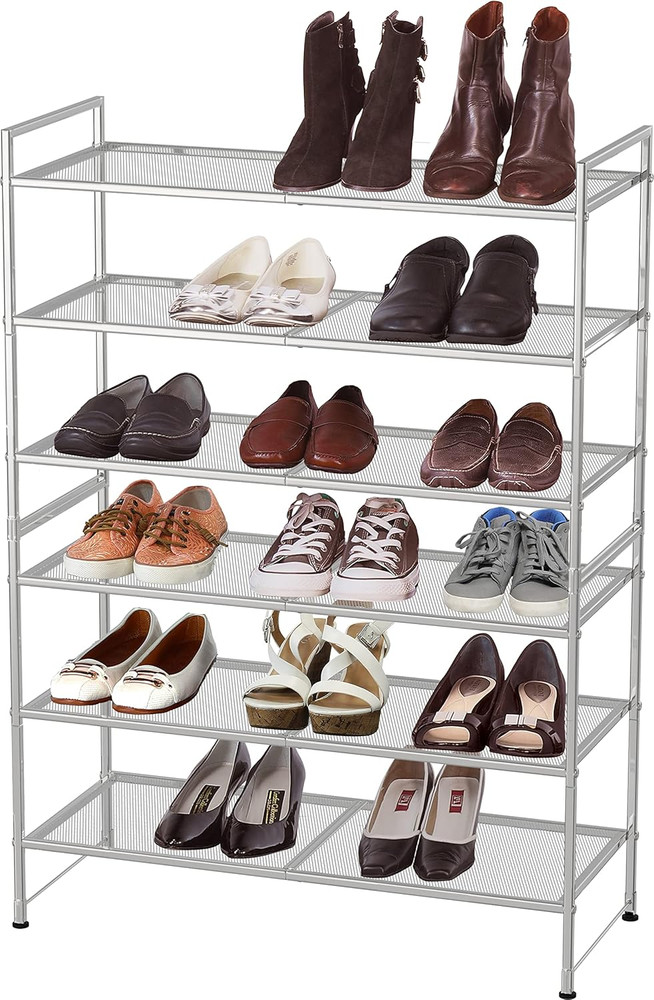3-Tier Stackable Mesh Shoe Rack, Silver
