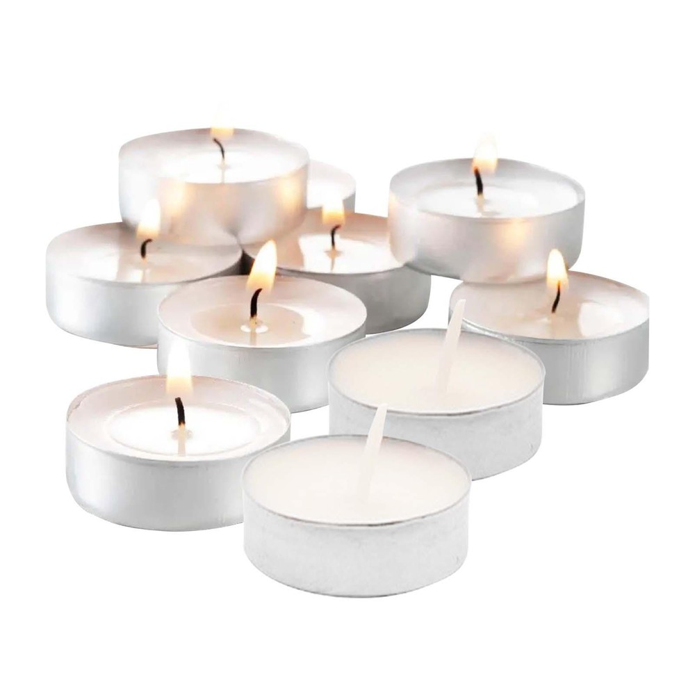 10pc White Unscented Mini Tea Light Candles Bulk 2.5Hr Smokeless Dripless