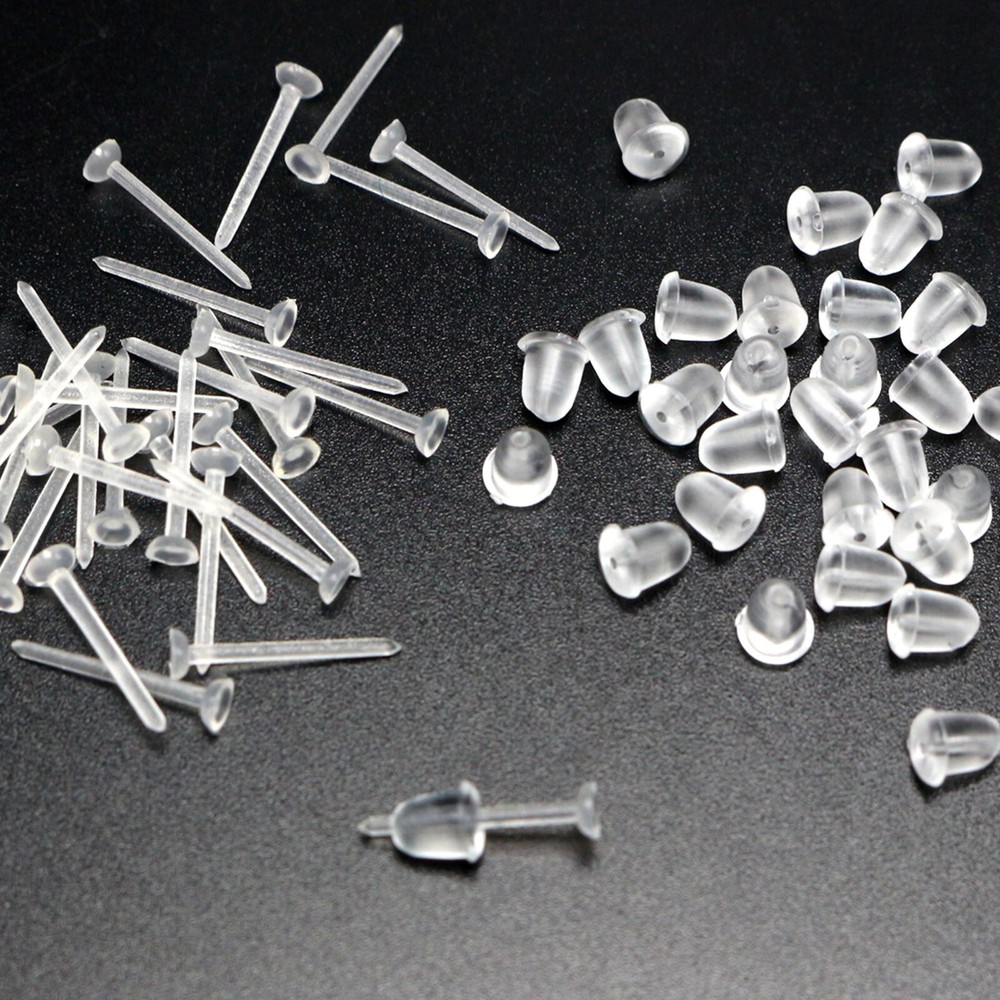 500pcs Invisible Clear Plastic 3mm Flat Blank Pad Ear Post Stud Pin with Stopper