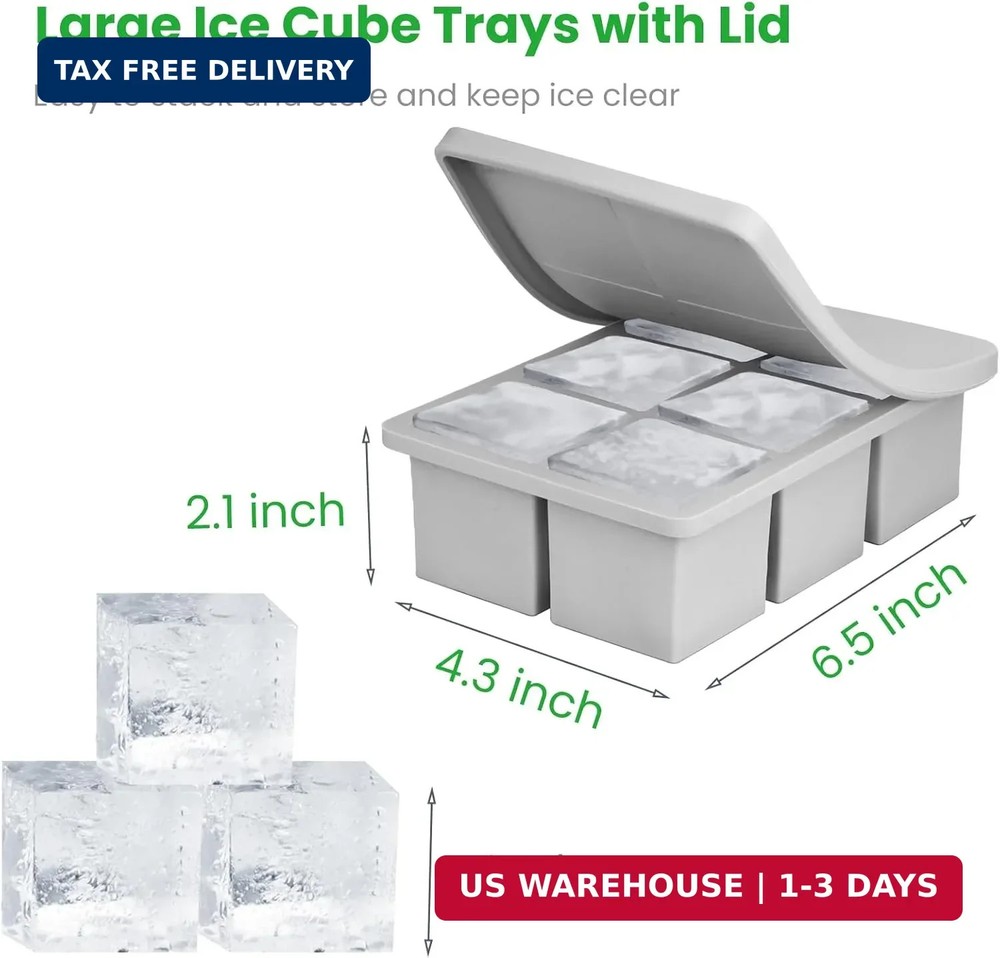 Silicone Ice Cube Tray 2-Pack, Large Ice Cube Molds for Whiskey, 2-Inch Big Squa