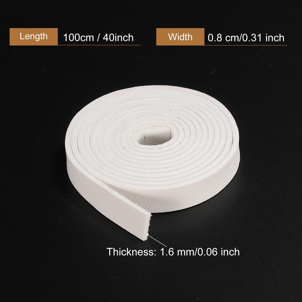 Faux Leather Straps Strip Leather String 0.8cm/0.31" Width, White,2pcs