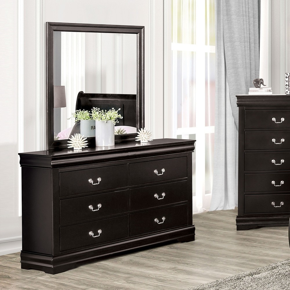 Louis Philippe Transitional Style Queen Size 6pc Bed Set Black Finish