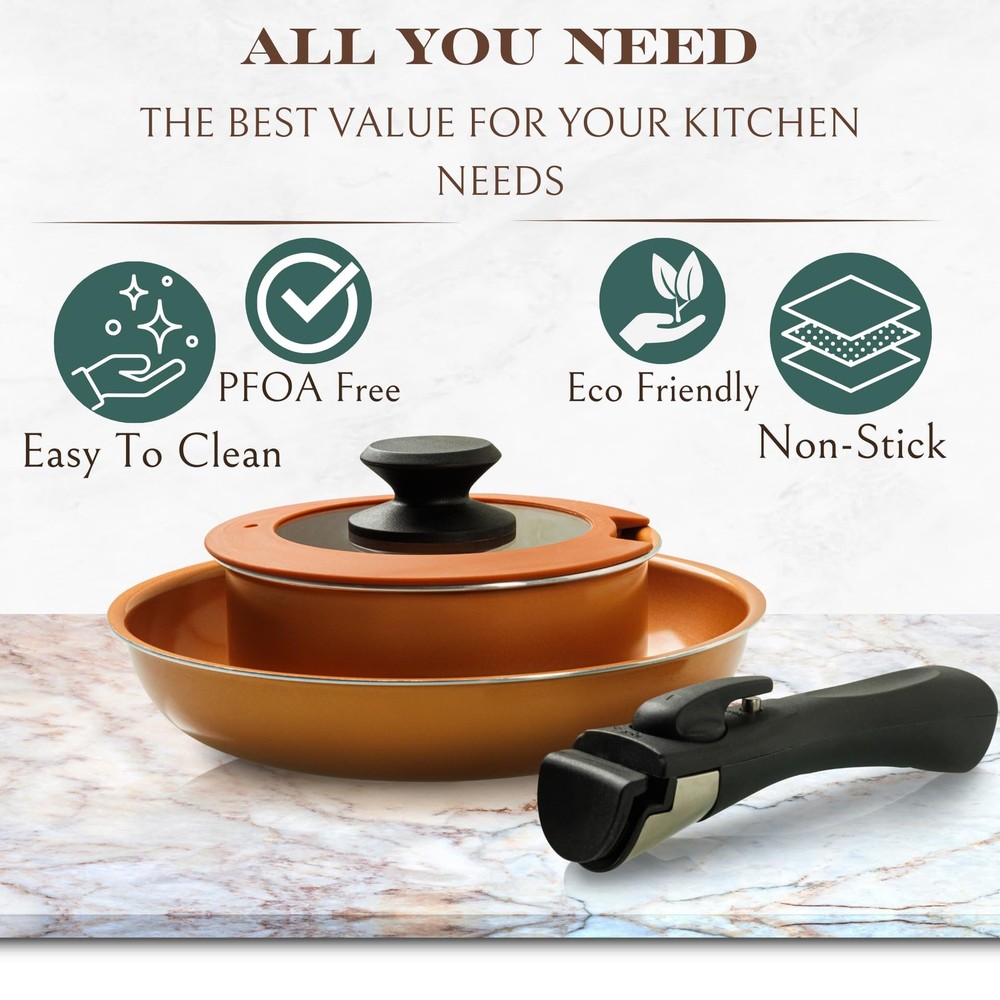 Copper Pots And Pans Set Nonstick, Removable Handle Cookware, Stackable Pots ...