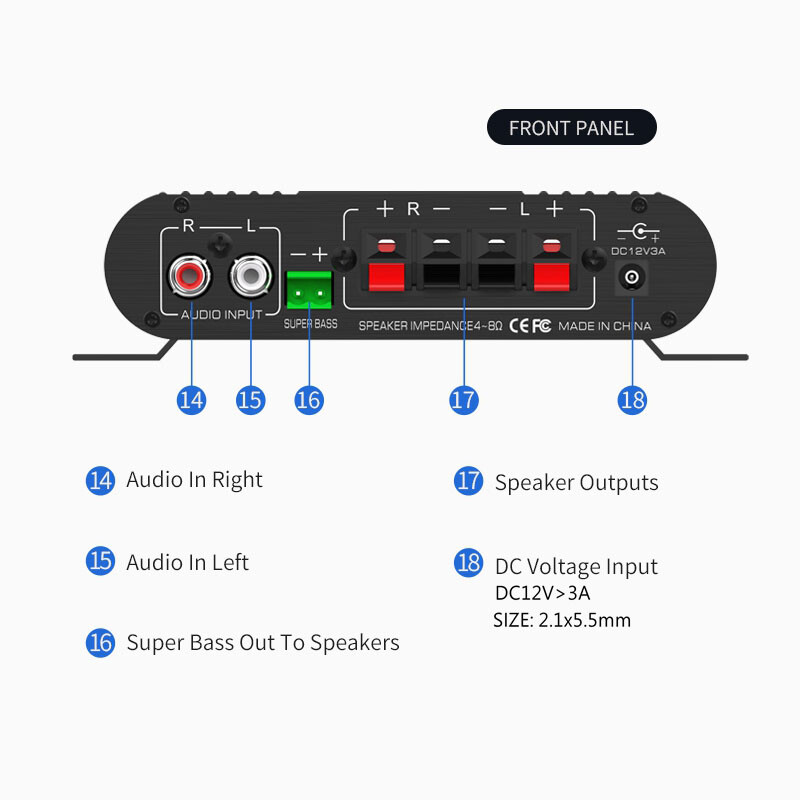 2.1CH HIFI Amplifier: 38Wx2 + 50W Bass, Bluetooth/USB/RCA Multi-Input‌