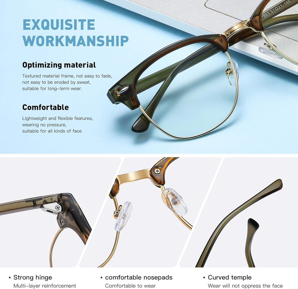 Half Frame UV Blue Light Blocking Glasses