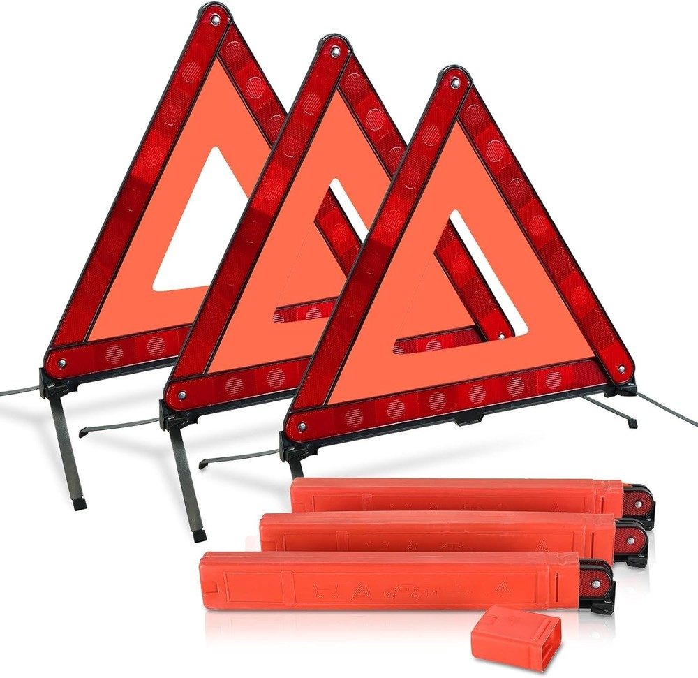 3 Pack Emergency Warning Triangles Reflective Roadside Safety Triangle Kit with