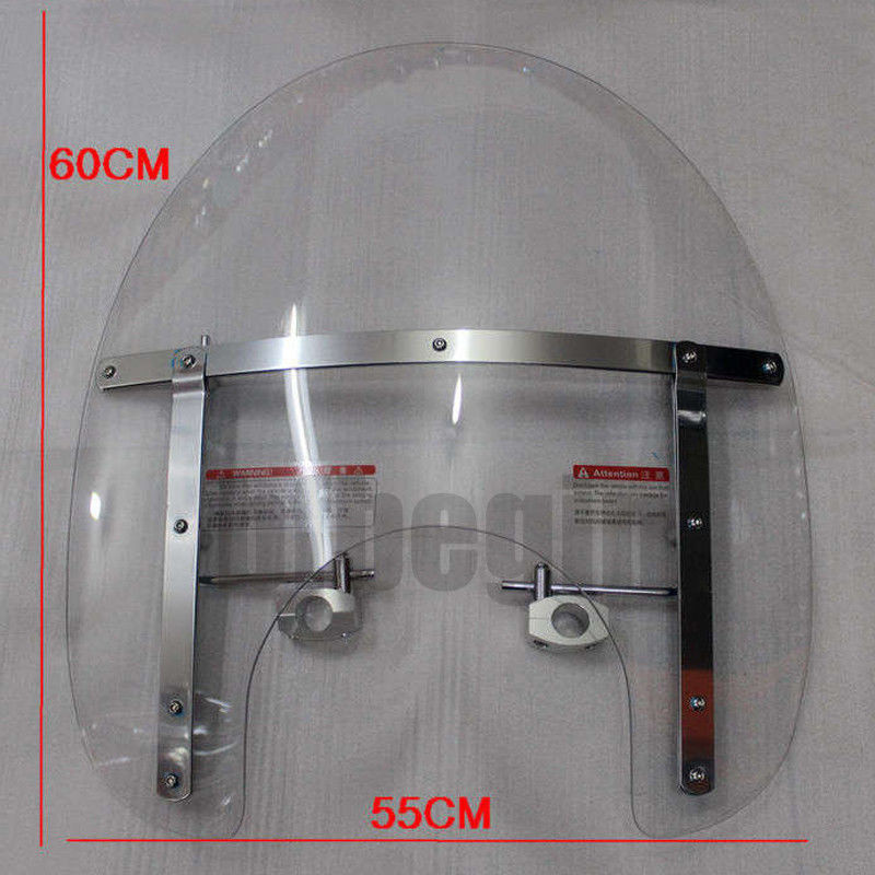 23"x21"Large Clear Motorcycle Windshield Windscreen Universal 7/8''1'' Handlebar