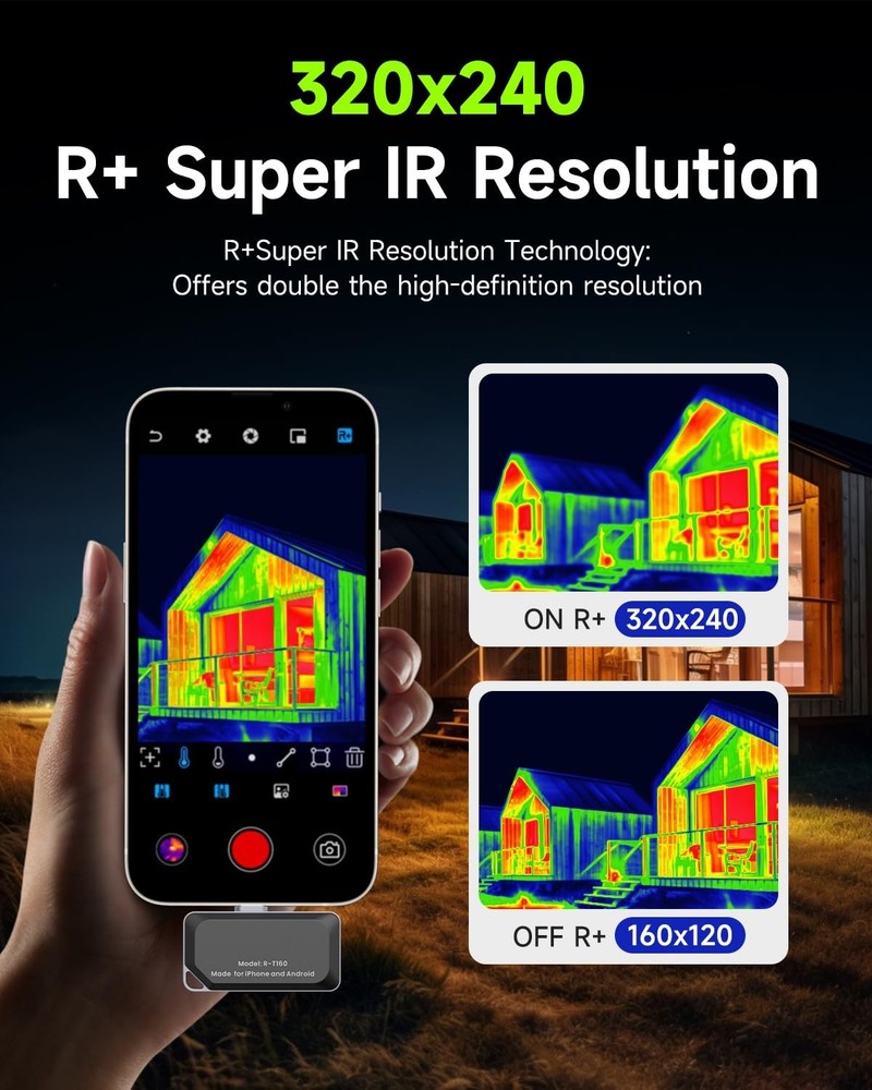 Thermal Camera for USB-C iPhone & Android – 320×240 Super Resolution,15× Digital