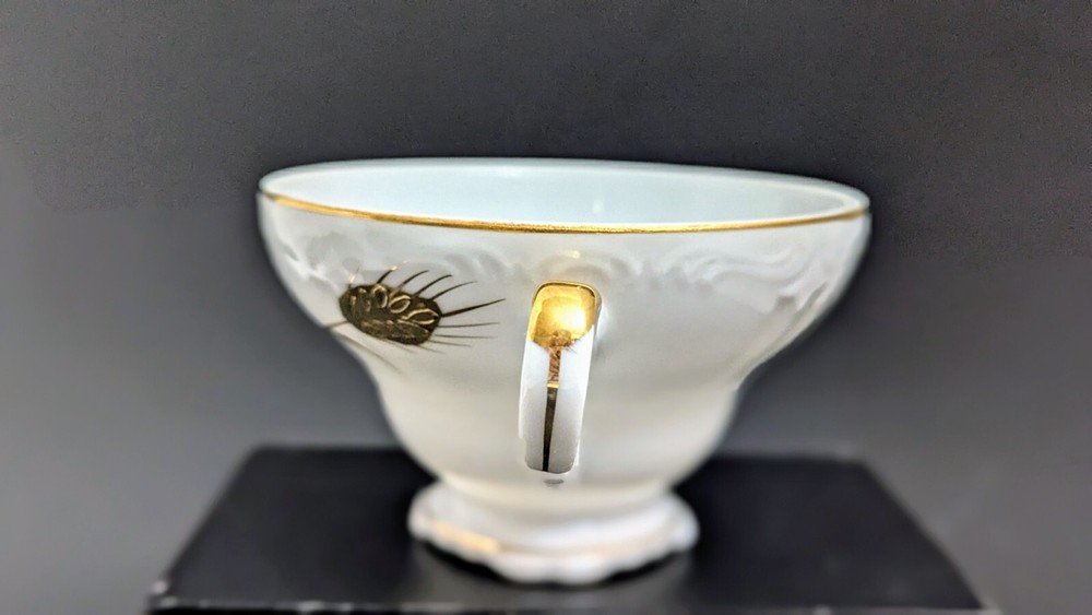 White & Gold W/ Embossed Pattern And Gold Painted Wheat Pattern On Cup