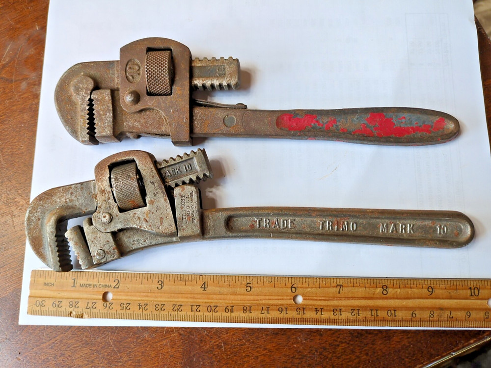 2 Vintage  Drop Forged Steel # 10 Adjustable Pipe Wrenches