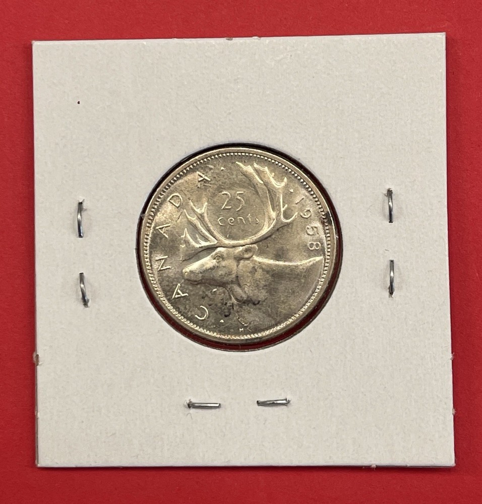 1958 Canada Silver 25 Cents, Uncirculated.