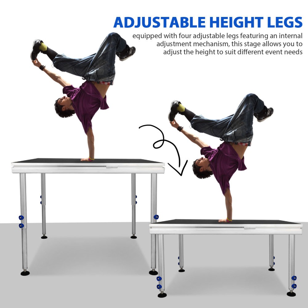 4 *4 ft Portable Stage Platform Modular System Height Adjustable Riser 24" - 40"