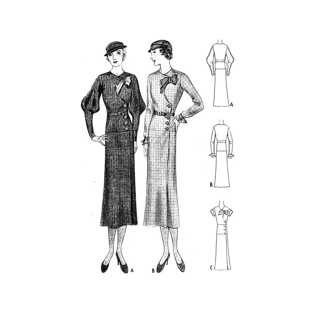 Past Patterns 7227 - 1930s Dress with Front Button Closure Pattern bust 36 b36