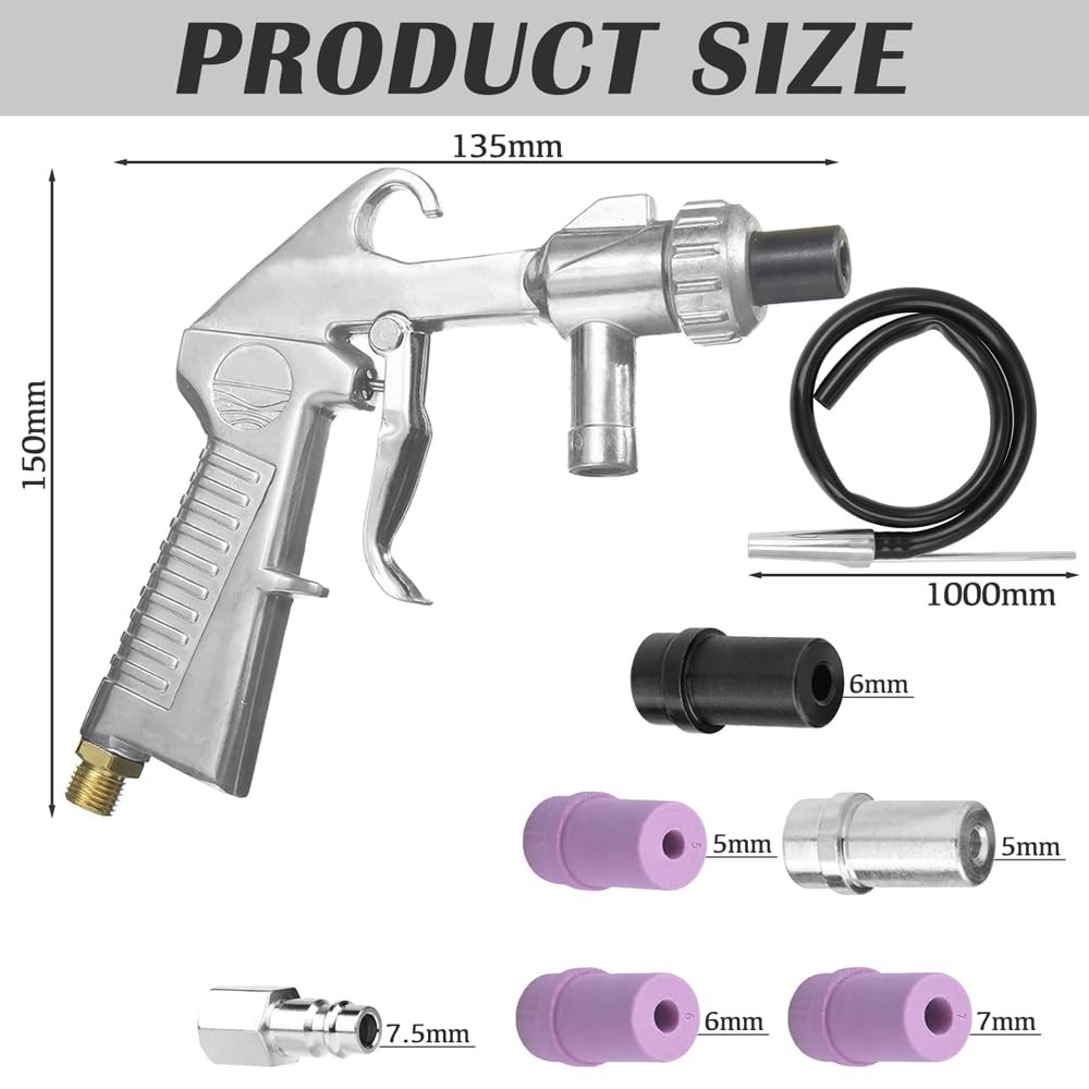 Sand Blasting Kit Sandblaster with Hose and Multiple Nozzle Sizes Rust Remove...