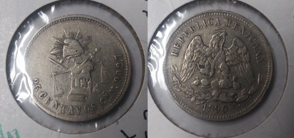 1890 Cn Mexico silver 25 centavo-Eagle/ Snake