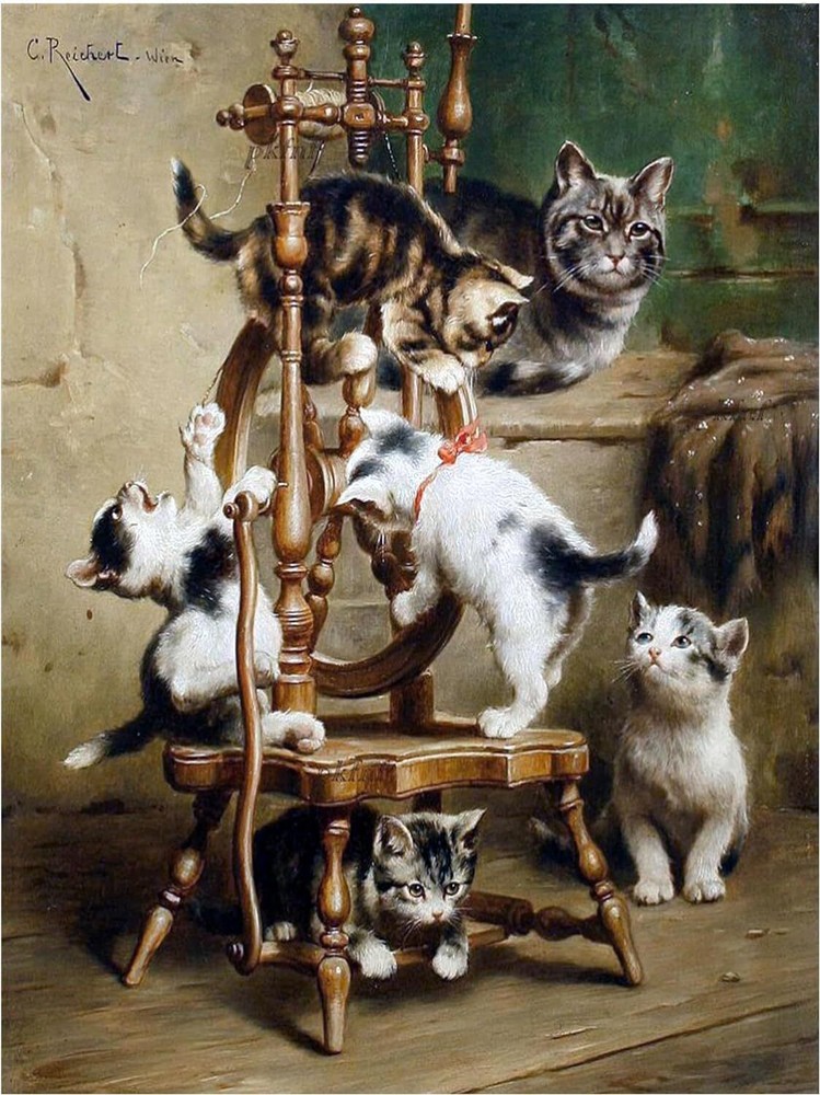 Kittens on a Spinning Wheel Accent Tile Mural Kitchen Wall Backsplash Ceramic
