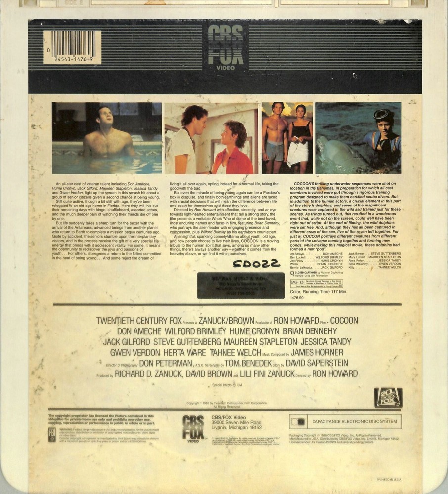 Cocoon (1985) Vintage CED Videodisc TESTED WORKING