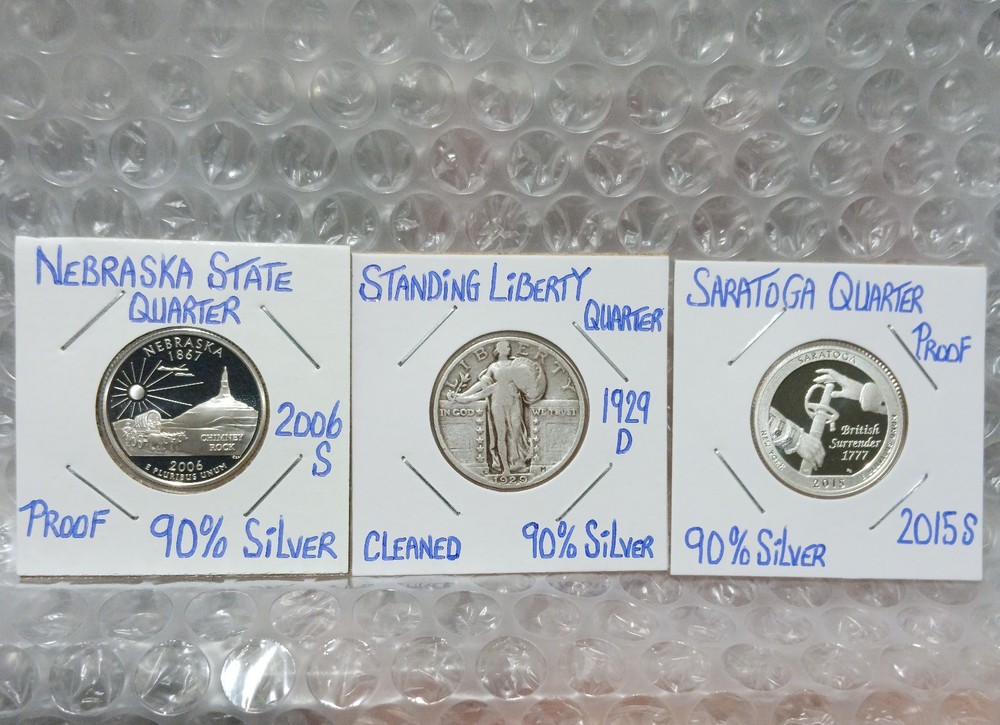 Three 90% Silver Quarters - 1929 D Liberty + 2006 S Proof + 2015 S Proof