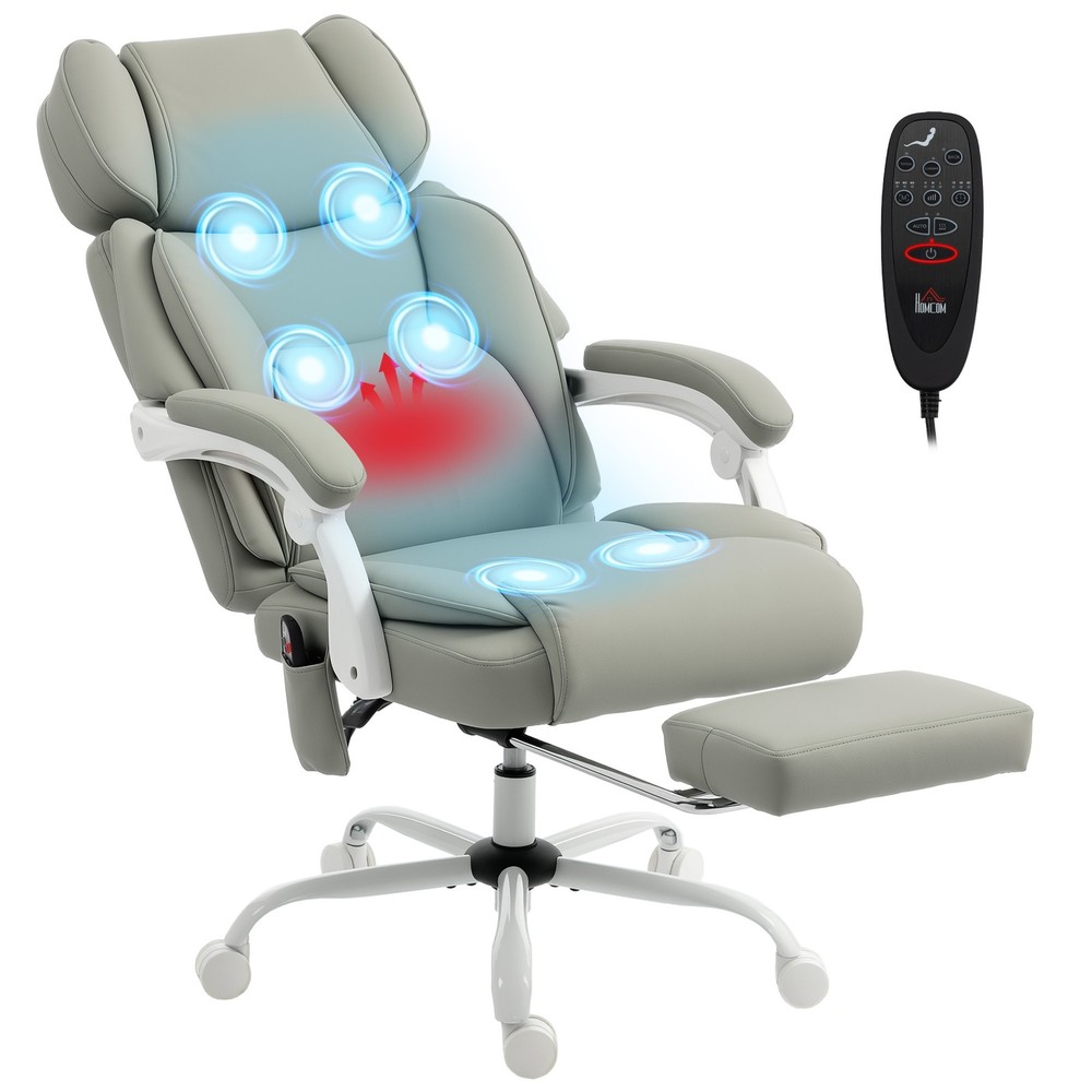 Massage Office Chair with Heat Reclining Function, Light Gray