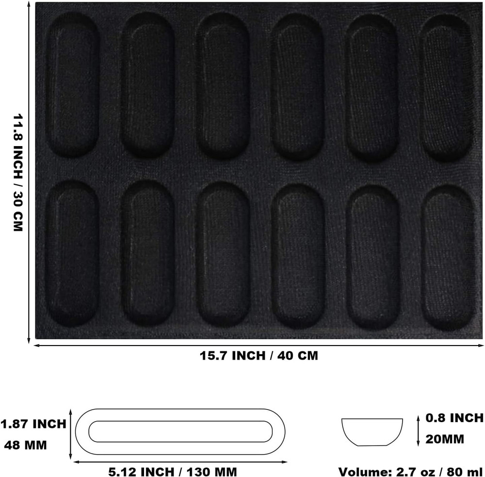 Silicone Perforated Bread Mold for Baking, 12 Individual Oblong Baking Forms, Ho