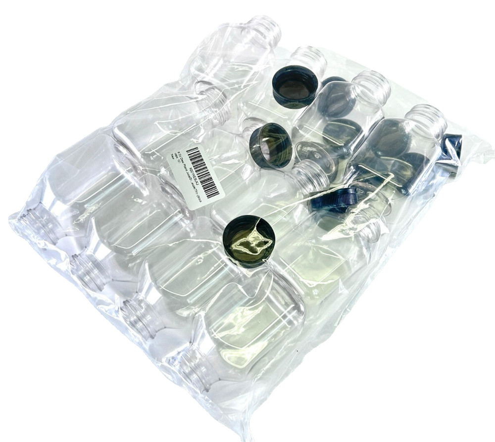 8 oz Empty Plastic Juice Bottles with Lids, 12 Pack, Clear/Black