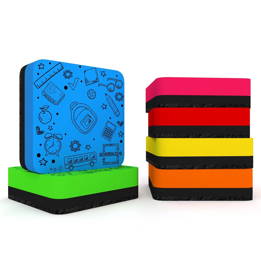 Scribbledo 6 Pack Magnetic Dry Erase Erasers - Assorted Colors,