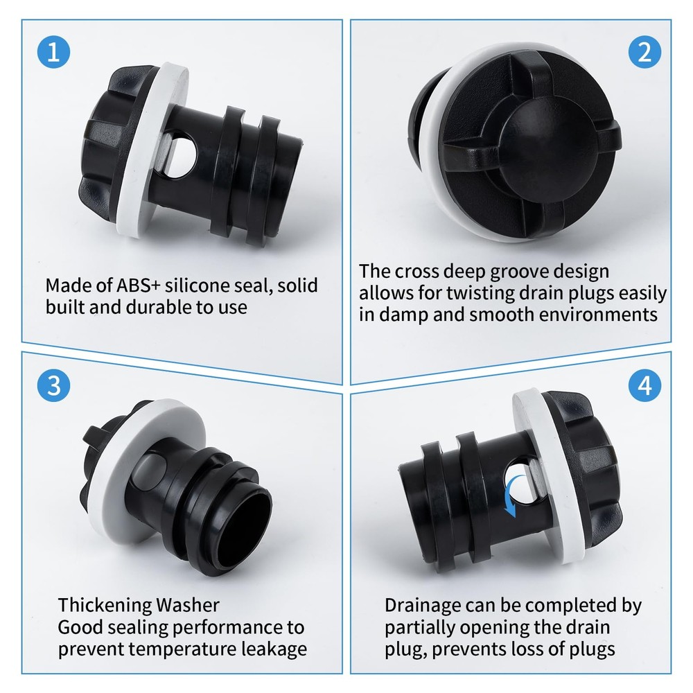 UP2WIN Cooler Drain Plugs, Plugs Caps Compatible with Rtic 2pack, Black