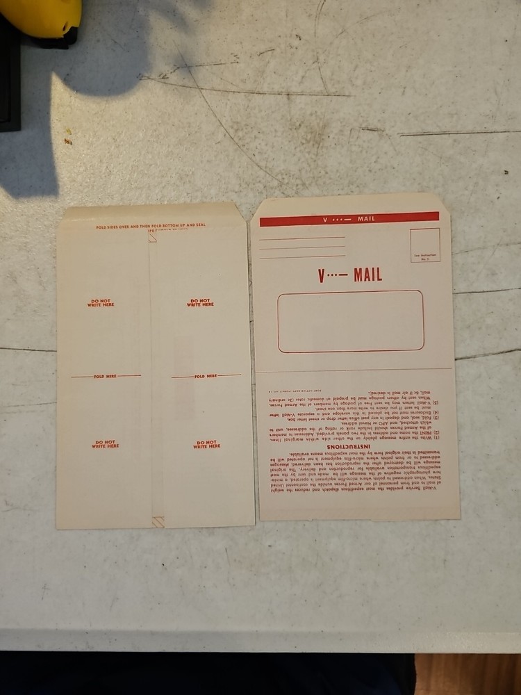 V-Mail Envelopes Original WW II US Armed Forces. Lot Of 2