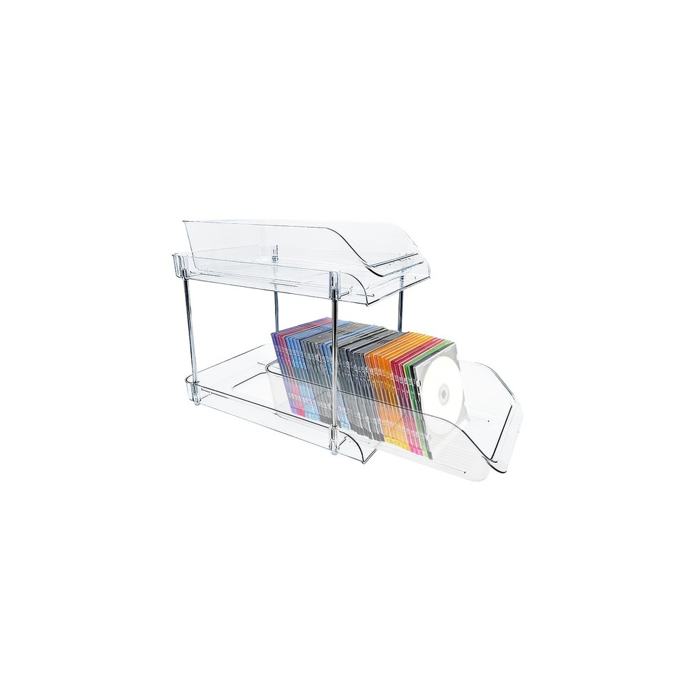 2 Tiered CD Holder Stand Plastic CD Storage Box, Display Rack Organizer Clear...