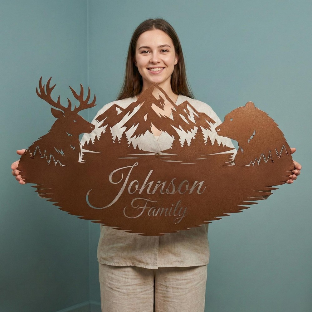 Deer Bear Metal Wall Art | Large Rustic Home Decor