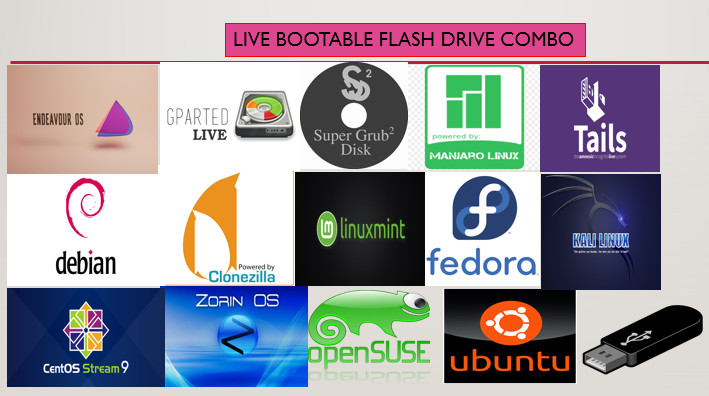 14 in 1 Linux Live 64 USB BOOTABLE Multiboot LINUX Tools 64bit Flash Drive