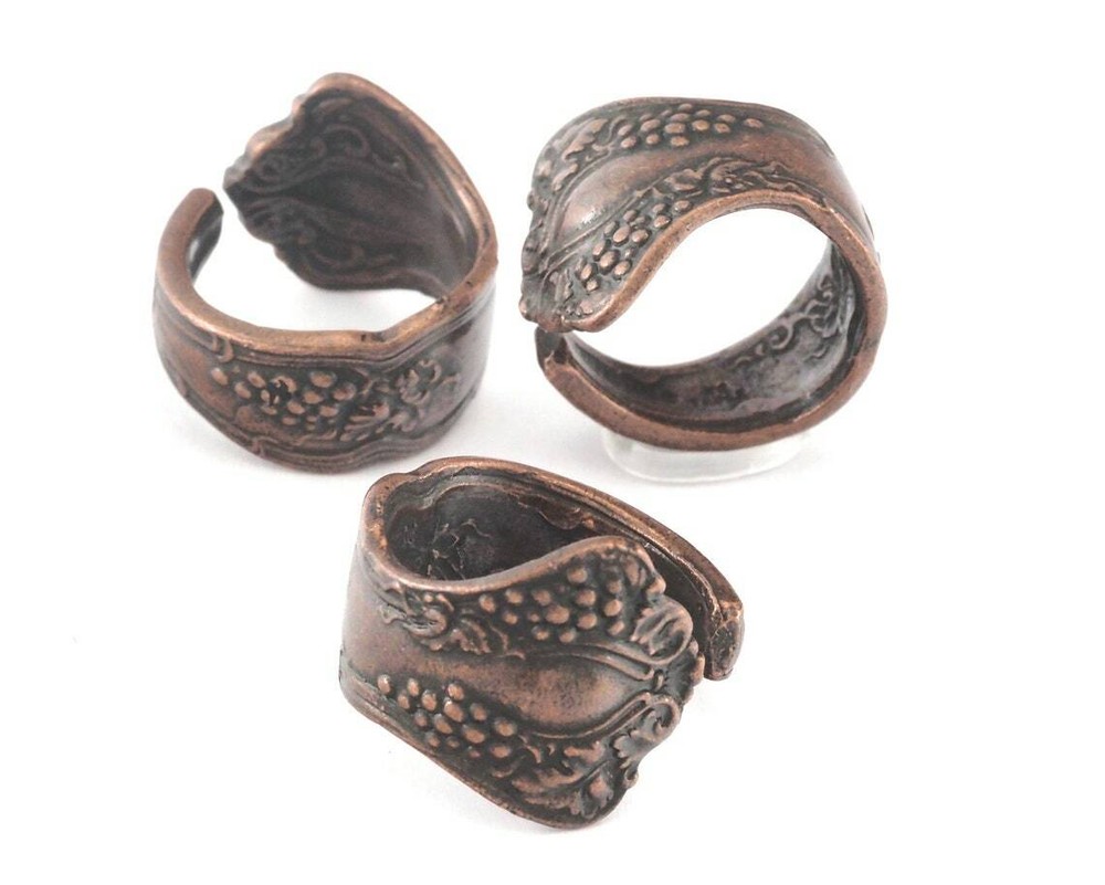 Spoon Ring Flower Patterned Adjustable  Antique Copper Plated Brass 7US 2683