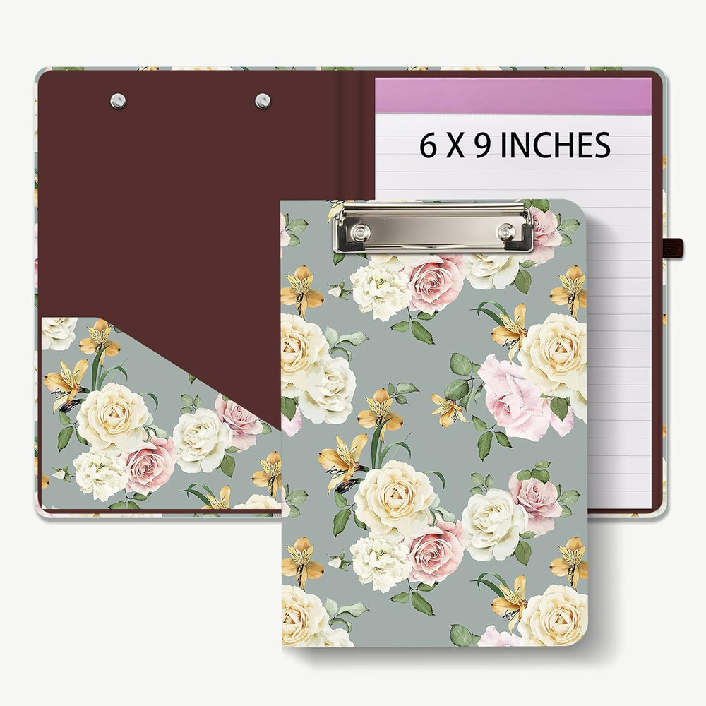 Hongri Mini Clipboard Folio with Refillable Lined Notepad and Interior Storage P