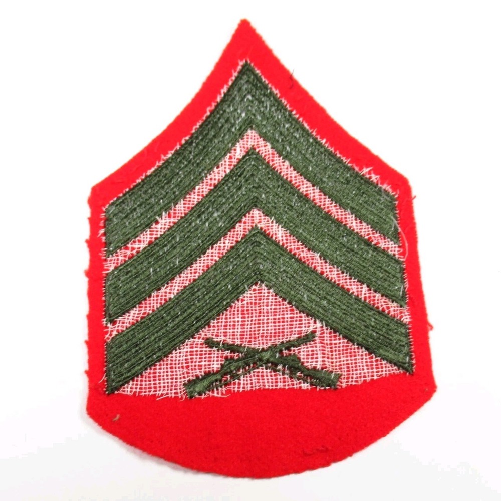 USMC Sergeant Rank Patch Vintage Embroidered Felt Back Sew On