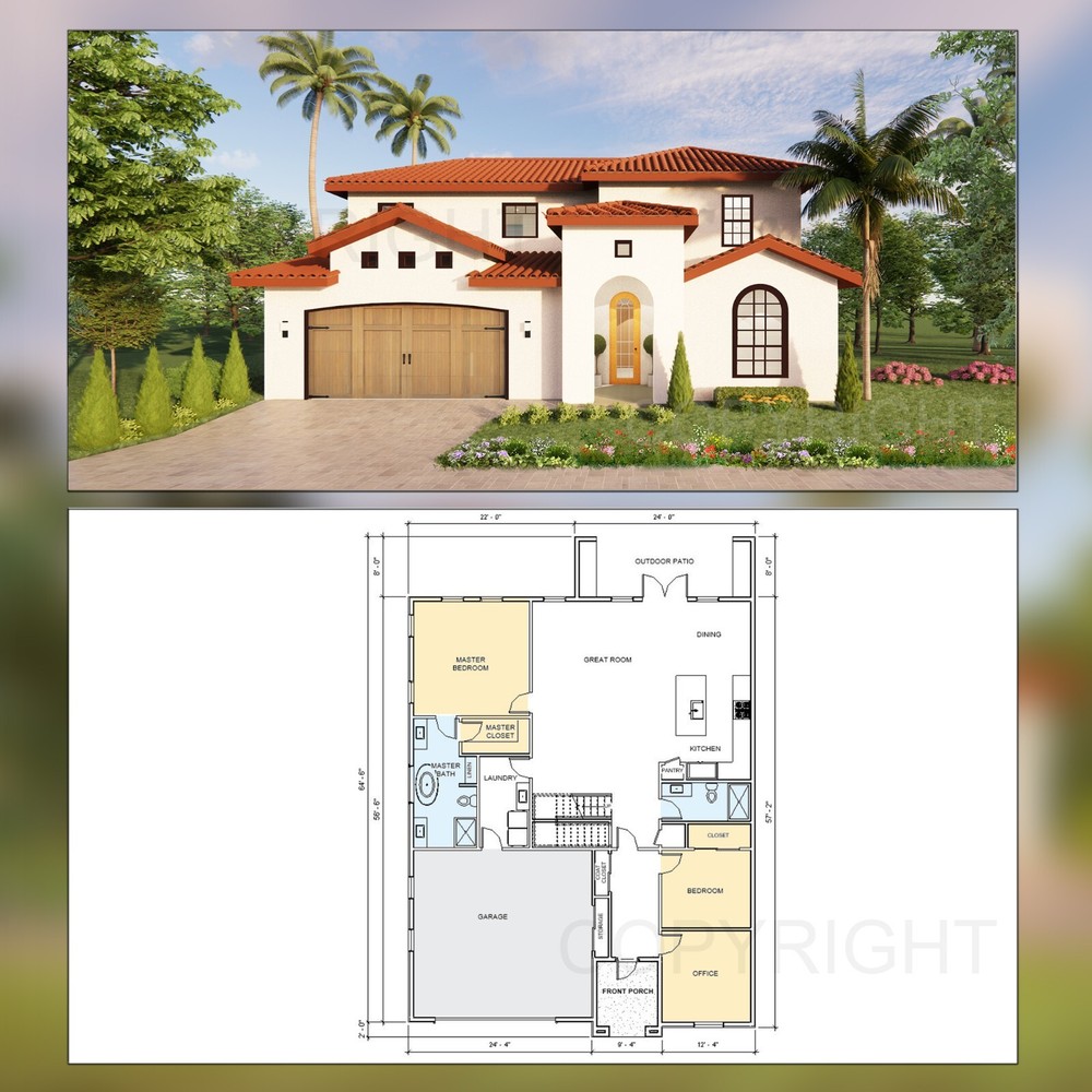Luxury Modern Mediterranean House Plan Design - 4 Bed 3 Bath Drawings Blueprints
