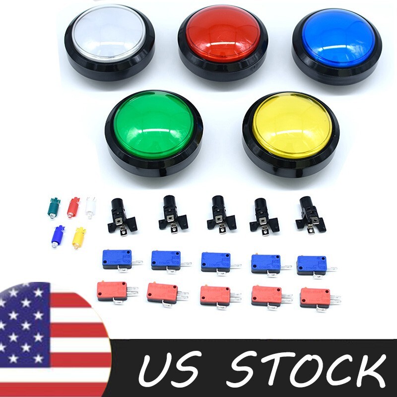 5×100mm Arcade Button LED Dome Illuminated with Microswitch Pop Music JAMMA MAME