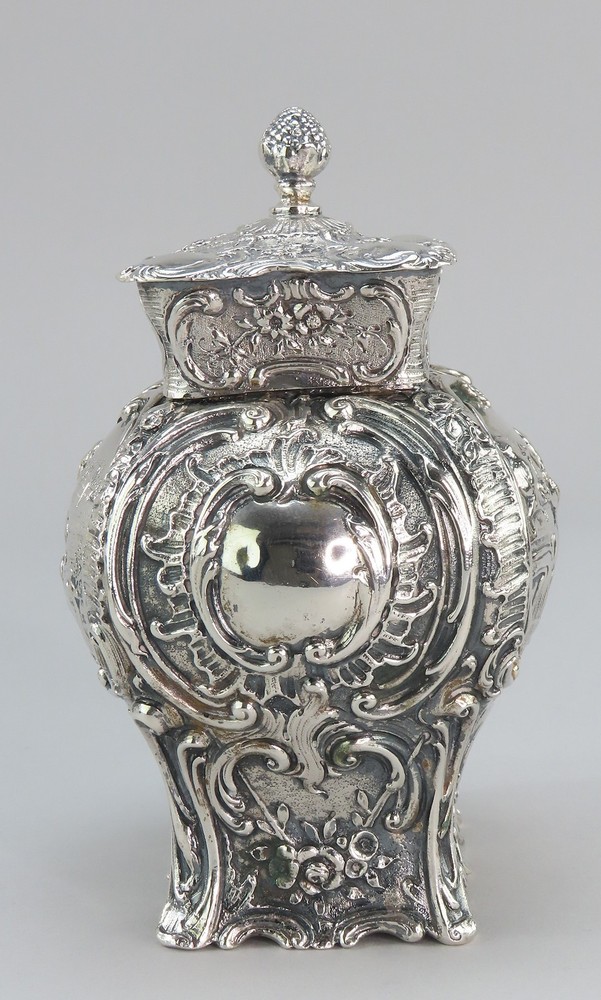 Fabulous 1800s Hanau German Silver Tea Caddy Bombe Form Rococo Style 5 1/4"