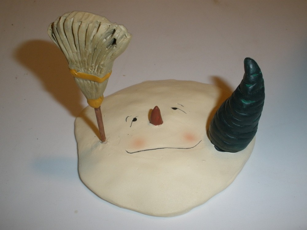 Signed & Numbered Melted Snowman Figure CUTE Approx 3"x4"