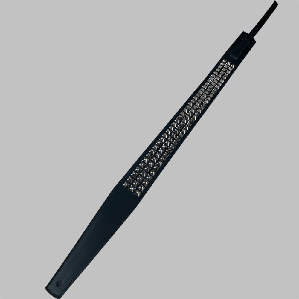 LEATHER BLACK STUDDED GUITAR STRAP Pyramid 2.5” Wide