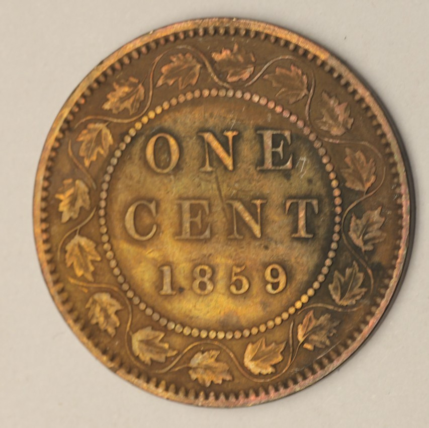 1859 UNC Canada Large Cent Wide 9 Over 8