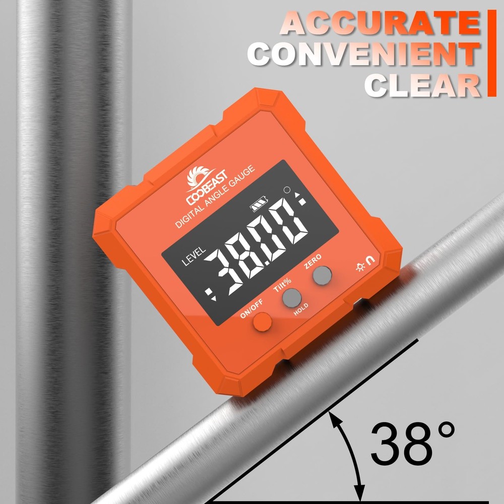 Digital Angle Finder, Level Gauge with Backlight & Orange